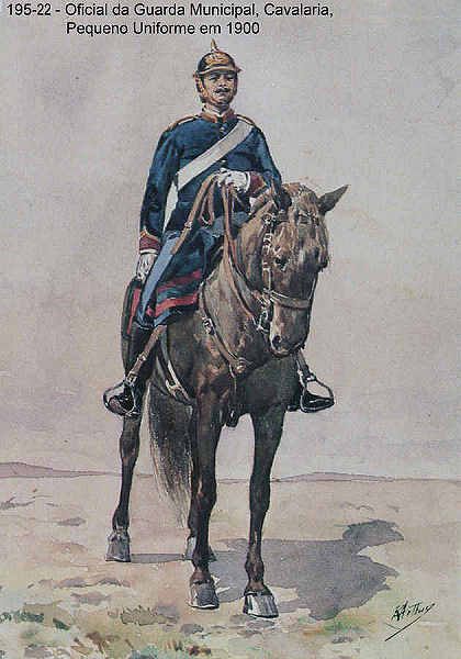 N 195-22 - Oficial da Guarda Municipal, Cavalaria, Pequeno Uniforme em 1900 - Aguarela do Cor. Ribeiro Artur - Edio Jornal do Exrcito, 1987 - Dim. 15x10,3 cm - Col. A. Monge da Silva