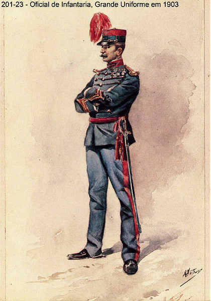 N 201-23 - Oficial de Infantaria, Grande Uniforme em 1903 - Aguarela do Cor. Ribeiro Artur - Edio Jornal do Exrcito, 1987 - Dim. 15x10,3 cm - Col. A. Monge da Silva