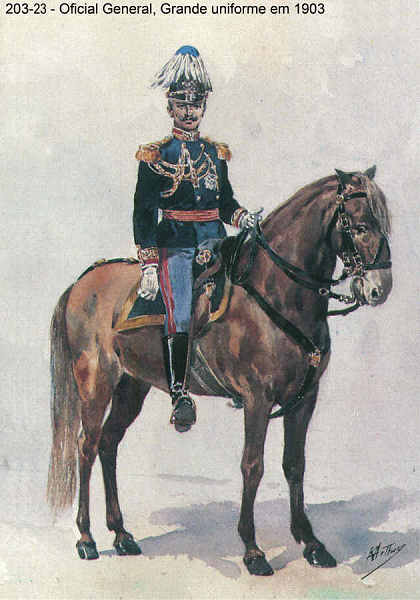 N 203-23 - Oficial General, Grande uniforme em 1903 - Aguarela do Cor. Ribeiro Artur - Edio Jornal do Exrcito, 1987 - Dim. 15x10,3 cm - Col. A. Monge da Silva