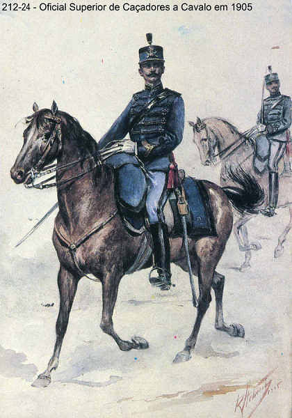 N 212-24 - Oficial Superior de Caadores a Cavalo em 1905 - Aguarela do Cor. Ribeiro Artur - Edio Jornal do Exrcito, 1987 - Dim. 15x10,3 cm - Col. A. Monge da Silva.