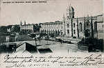 S/N - Convento dos Jernymos em Belm (Notar os "Carros Americanos") - Editor "Tabacaria Costa", Rua do Ouro, 295, Lisboa - Dim. 139x91 mm - Usado em 18JUL1902 - Col. A. Monge da Silva (cerca de 1900)