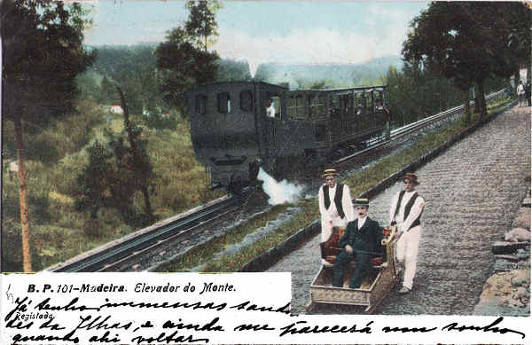 N 101 - Funchal, Elevador do Monte (3) - Editor B.P. - Dim. 139x92 mm - Carimbo Postal 06JUL1908 - Col. A. Monge da Silva