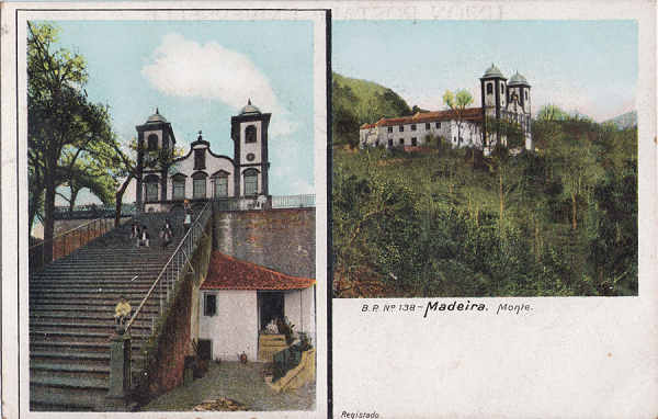 N 381 - Funchal, Igreja do Monte (1) - Editor B.P. - Dim. 139x89 mm - Col. A. Monge da Silva (carimbo 1907)