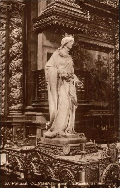 N. 50 - Portugal-COIMBRA. Imagem da Rainha Santa - Clich Rasteiro - Edio Havaneza Central - S/D - Dimenses: 8,7x13,8 cm. - Col. Carneiro da Silva (Circulado em 1932)