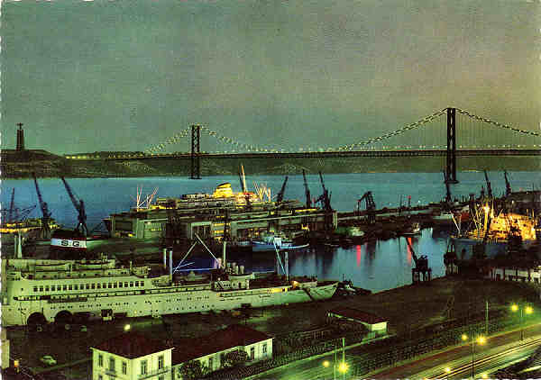 75-5174 LISBOA - Ponte Salazar, de noite - Ed. Portual Turstico - Dim. 14,5x10,2 cm - Col. Mrio Silva 1972.