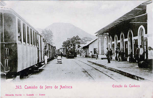 N 393 - Estao da Canhoca do Caminho de Ferro de Ambaca - Editor, Eduardo Osrio, Loanda - Dim. 138x89 mm - Usado em 1908 - Col. A. Monge da Silva