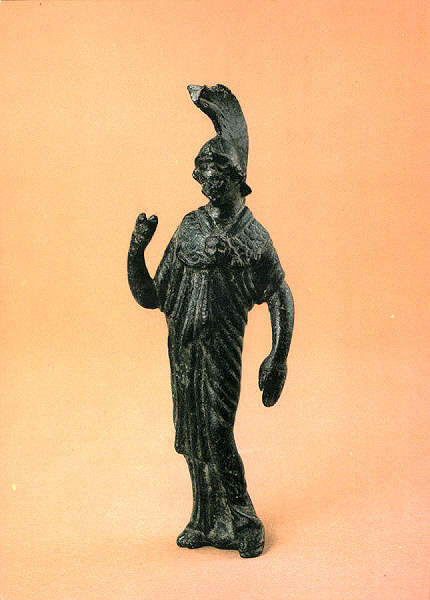 N. 38 - MUSEU MONOGRFICO DE CONMBRIGA. Estatueta de bronze. Minerva - Fotgrafo DELFIM FERREIRA - Impressores EDARTE, Porto - SD - Dim. 14,6x10,5 cm. - Col. Ftima Bia.