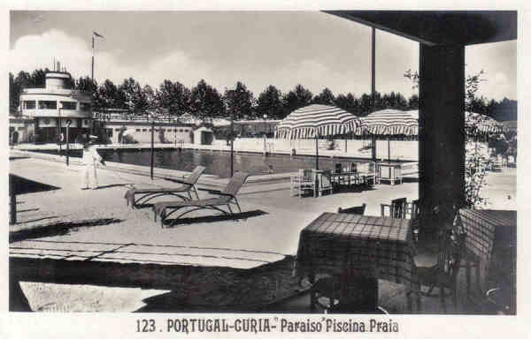 N 123 - PORTUGAL - CURIA-Paraiso Piscina Praia - Ed. Alexandre d'Almeida, Lisboa - Dim. 13,9x9,1 cm - Col. A. Simes (113).