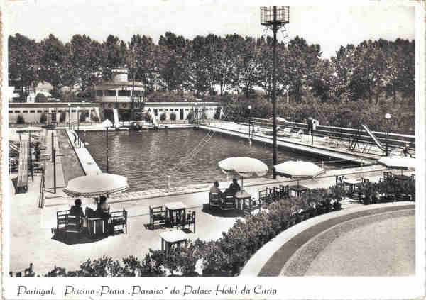 SN - Portugal-Piscina-Praia. Paraiso do Palace Hotel da Curia - Ed. TORRES - Dim.13,8x10,6 cm- Circ.-1957-Col. A. Simes (227).