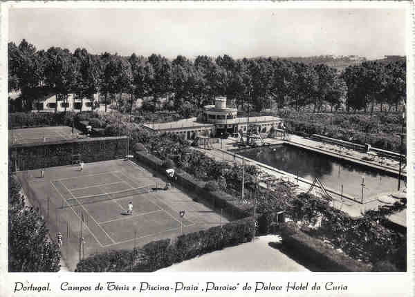 SN - Portugal.- Campos de tenis e piscina-Praia, Paraiso do Palace Hotel - Ed. Torres - Dim. 14,3x10,7 cm - circ. 8-1958 - Col. A. Simes (210).