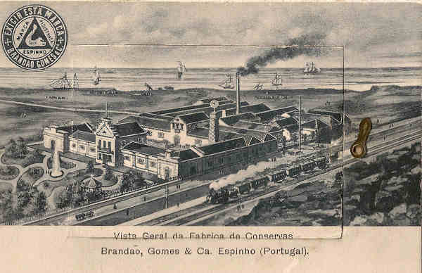 Portugal. Espinho - Postal publicitrio - Vista Geral da Fabrica de Conservas Brando Gomes & Ca - Dim. 14x9 cm - Col. Miguel Chaby.