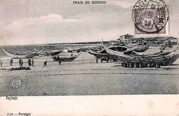 SN - Portugal. Espinho. Praia de Espinho - Editor F.A.Martins - SD - Circulado em 1907 - Dim. 14x9 cm. - Col.M. Chaby