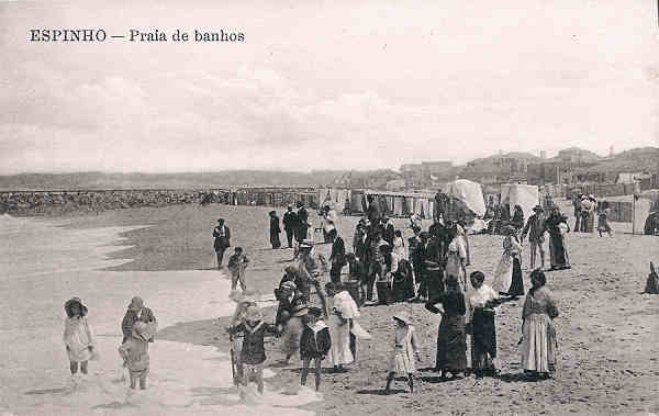 SN - Portugal. Espinho. Praia de banhos - Editor Alberto Malva - 1910 - Dim. 14x9 cm. - Col. M. Chaby