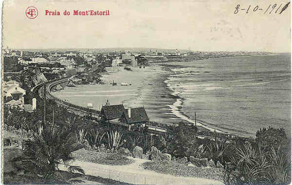 N 1654 - Praia do Mont'Estoril - Ed. Costa - SD - Circulado em 1911 - Dim. 13,5x8,6 - Col. M. Soares Lopes.