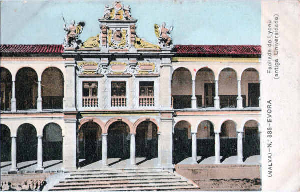 N 385 - Fachada do Lyceu (antiga universidade) - Edio Malva, Lisboa - Usado 02/10/1910 - Dim. 138x88 mm - Col. A. Monge da Silva (cerca de 1909)