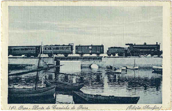 N 48 - Faro-Ponte do Caminho de Ferro - Edio Serafim - SD - Dim. 9x14 cm - Col. Jaime da Silva (Circulado em 1918)