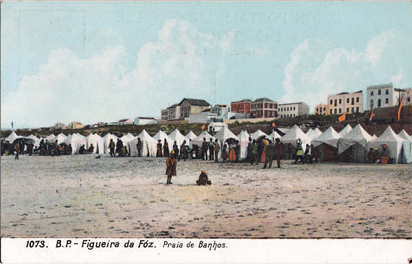 N 1073 - Praia de Banhos (3) - Editor B. P. - Dim. 139x89 mm - Col. A. Monge da Silva (cerca de 1905)