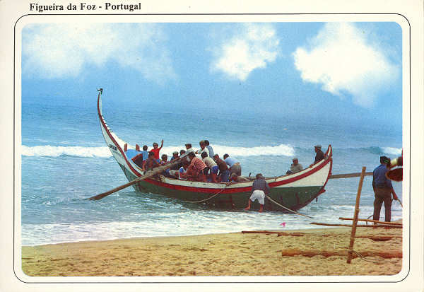 N. 1987 - FIGUEIRA DA FOZ. Portugal - Pescadores da Leiroza - Ed. ncora - SD - Circulado em 8-9-1988 - Dim. 149x104 mm - Col. nio Semedo
