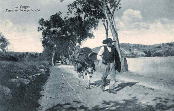 N 87 - Lagos. Regressando  povoao - Edio e clich de Antnio C. dos Santos, Lagos - SD - Dim. 14x9 cm. - Col. M. Chaby (cerca de 1920)
