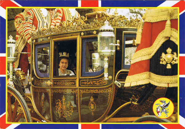 N. Lo63 - LONDON - H.M. Queen Elizabeth II. In the Irish State Coach - Ed. Thomas & Benacci Lda. - LONDON Tel.(01)4032835 RIALTO Printed in Italy - SD - Dim. 14,8x10,3 cm - Col. Manuel Bia (1986)