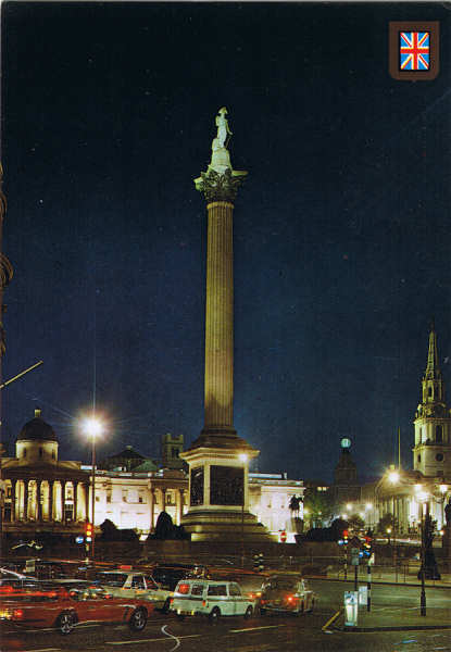 N. 39 - LONDON. Nelson's Column and Trafalgar Square by night - Ed. FISA-Great Britain-LONDON Golden Shield Palaudarias, 26 Barcelona - Printed in Spain - SD - Dim. 10,3x14,8 cm - Col. Manuel Bia (1986)