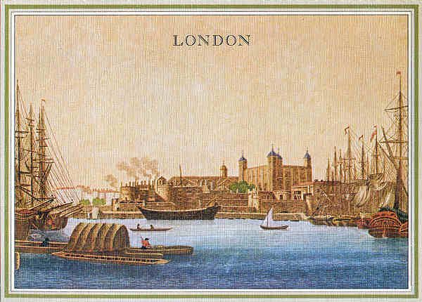 SN - Londres, Torre com o porto do Tamisa em gravura sobre cobre colorida por Hanssen, 1821 - Editor annimo, Portugal - Dim. 14,8x10,6 cm - Col. Amlcar Monge da Silva