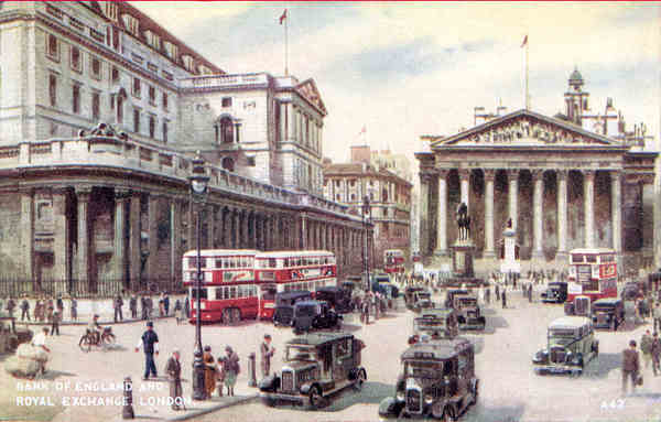 A42 - London, Bank of England and Royal Exchange - Reedio de Valentine & Suns em 1951 - Dim. 13,9x8,8 cm - Col. Amlcar Monge da Silva (cerca de 1915)