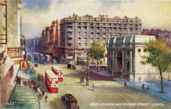 A52 - London, Marble Arch and Oxford Street - Reedio de Valentine & Suns em 1951 - Dim. 13,9x8,8 cm - Col. Amlcar Monge da Silva (cerca de 1920)
