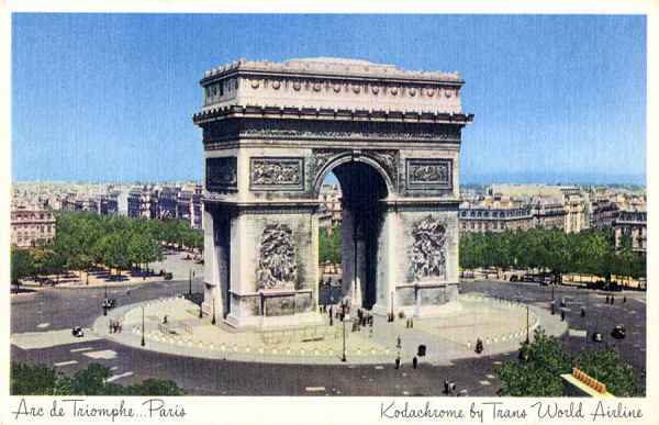 SN - TWA, Trans World Airlines  e o Arco do Triunfo em Paris - Edio TWA - Dim. 14x8,9 cm - Col A Monge da Silva (c. 1948)