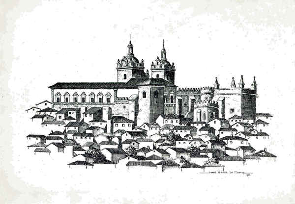 N 1 - VISEU. Uma vista da Catedral. Desenho de Jorge Braga da Costa - Edio JLNA - SD - Dim. 15x10,5 cm. - Col. A. Monge da Silva