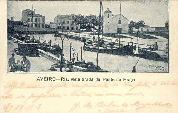 S/N - AVEIRO - Ria, vista tirada da Ponte da Praa - Aveiro, Typ. Minerva Central - 1903 - Dim. 14,2x9 cm. - Col. nio Semedo (Circulado em 1903).