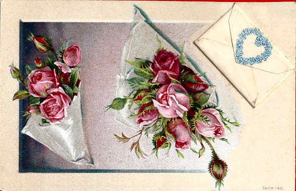 Serie 140 - Rosas (Em relevo e pequeno envelope) - Edio annima - Dim. 13,8x8,9 cm - Col. Amlcar Monge da Silva (c. 1910)
