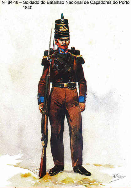 N 84-10 - Soldado do Batalho Nacional de Caadores do Porto, 1840 - Aguarela do Cor. Ribeiro Artur - Edio Jornal do Exrcito, 1983 - Dim. 15x10,3 cm - Col. A. Monge da Silva