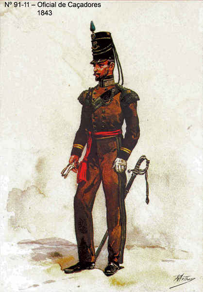 N 91-11 - Oficial de Caadores, 1843 - Aguarela do Cor. Ribeiro Artur - Edio Jornal do Exrcito, 1983 - Dim. 15x10,3 cm - Col. A. Monge da Silva