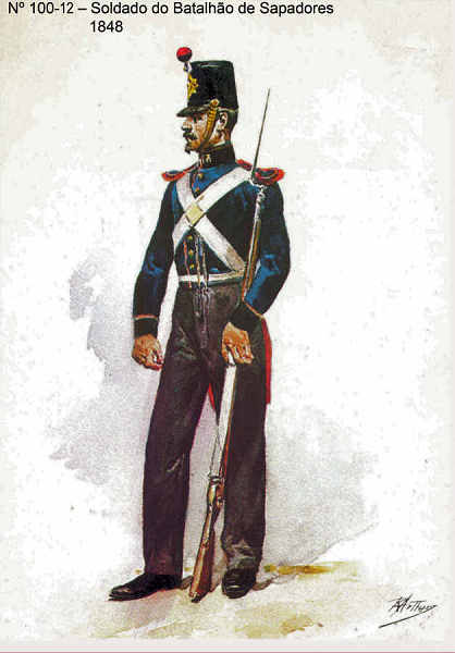 N 100-12 - Soldado do Batalho de Sapadores, 1848 - Aguarela do Cor. Ribeiro Artur - Edio Jornal do Exrcito, 1983 - Dim. 15x10,3 cm - Col. A. Monge da Silva