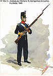 N 109-13 - Soldado de Infantaria 15, Companhias do Centro, Fuzileiros, 1848 - Aguarela do Cor. Ribeiro Artur - Edio Jornal do Exrcito, 1983 - Dim. 15x10,3 cm - Col. A. Monge da Silva