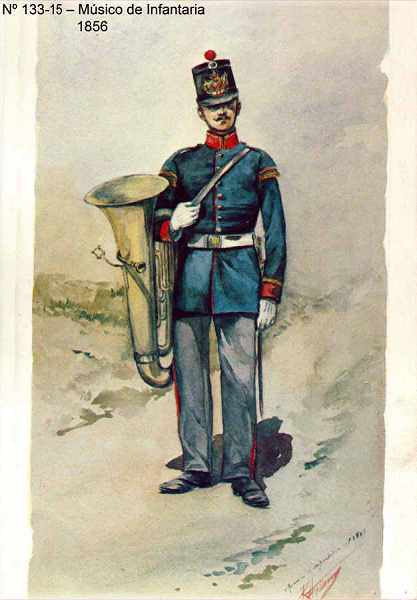 N -15 - Msico de Infantaria, 1856 - Aguarela do Cor. Ribeiro Artur - Edio Jornal do Exrcito, 1985 - Dim. 15x10,3 cm - Col. A. Monge da Silva