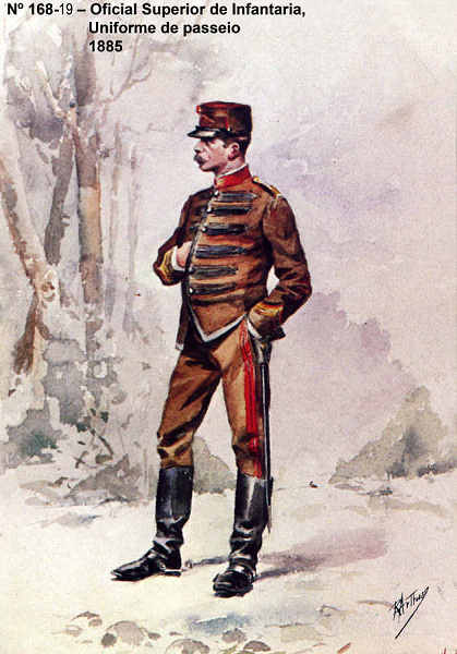 N 168-19 - Oficial Superior de Infantaria, Uniforme de passeio, 1885 - Aguarela do Cor. Ribeiro Artur - Edio Jornal do Exrcito, 1985 - Dim. 15x10,3 cm - Col. A. Monge da Silva