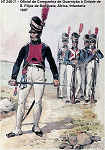 N 240-27 - Oficial da Companhia de Guarnio  Cidade de S. Filipe de Benguela, frica, Infantaria, 1807 - Aguarela do Cor. Ribeiro Artur - Edio Jornal do Exrcito, 1987 - Dim. 15x10,3 cm - Col. A. Monge da Silva