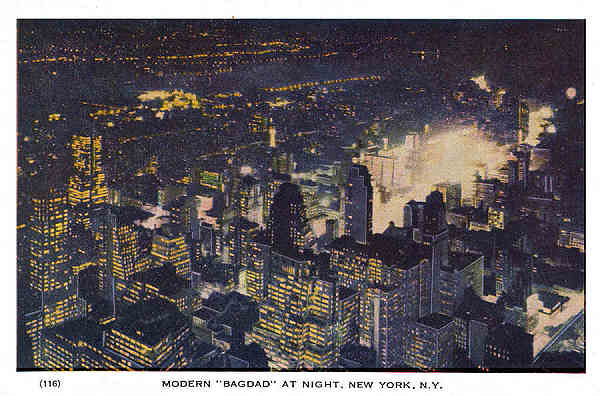 P 116 - New York City;c.1950 - Modern Bagdad at night - Editor The American News Co, New York - Dim. 15,3x10,2 cm - Col. A. Monge da Silva (cerca de 1950)