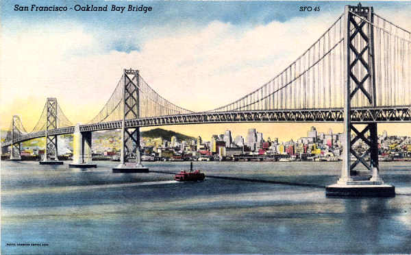 SF45 - San Francisco - Oakland Bay Bridge (1) - Edio annima Foto de Redwood Empire Assm - Dim. 13,7x8,8 cm - Col. Amlcar Monge da Silva (1940)