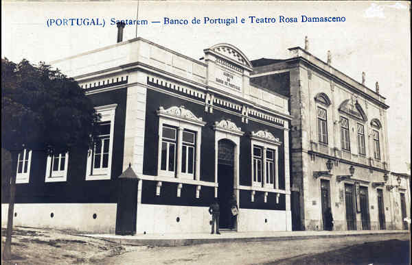 SN - SANTARM. Banco de Portugal e Teatro Rosa Damasceno - Edicao Luiz Filipe Baptista & Cia - Dim. 14,2x9,2 cm - Col. A. Monge da Silva (1930)