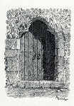 N 8 - Capela de Nossa Senhora do Monte - Porta - Desenho de Arsnio Ressurreio - Edio Associao de Estudos e Defesa do Patrimnio Histrico-Cultural de Santarm - 1990 - Dim. 10,5x15,1cm - Col. Miguel Soares Lopes