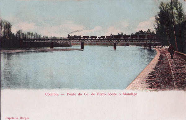 SN - Ponte do Caminho de Ferro Sobre o Mondego - Pap. Borges, Coimbra - Dim. 138x90 mm - Col. A. Monge da Silva (cerca de 1905)