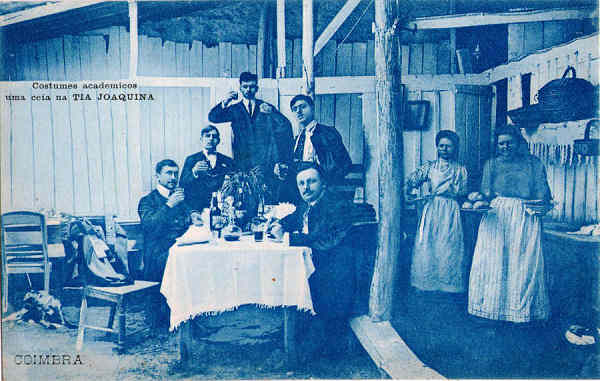 K. 8 - Costumes Academicos (Uma ceia na TIA JOAQUINA) - Pap. Borges, Coimbra - Dim. 138x88 mm - Col. A. Monge da Silva (cerca de 1905)