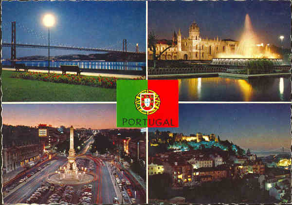 N 597 - LISBOA (Portugal). Ponte Salazar. Praa dos Restauradores. Mosteiro dos Jernimos. Castelo de S. Jorge - Col. Portugal Turstico - SD - Dim. 102x147 mm - Col. Graa Maia