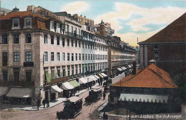 N 1007 - Rua do Arsenal (Com carros Americanos) - Edio B.P. - Dim. 139x89 mm - Col. A. Monge da Silva (cerca de 1905)