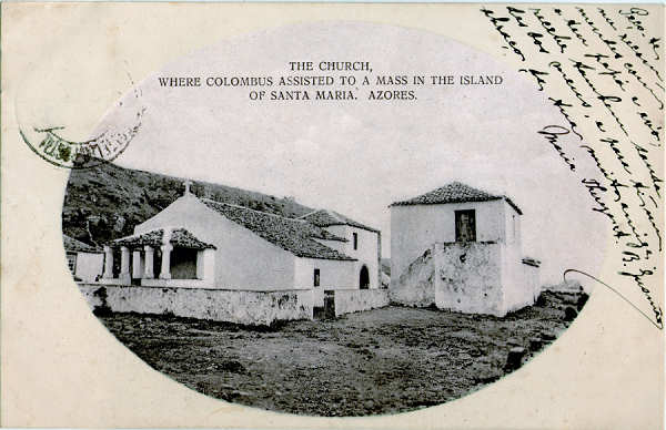 SN - Igreja onde Colombo assistiu  missa no regresso da descoberta da Amrica - Dim. 139x90 mm - Editor Papelaria Travassos - Dim. 139x90 mm - Carimbo Postal 27JUL1910 - Col. A. Monge da Silva (+- 1910)