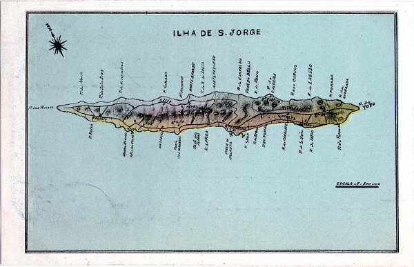 SN -  Mapa da Ilha de S. Jorge - Editor Desc. - Dim. 138x89 mm - Col. A. Monge da Silva (c. 1910)