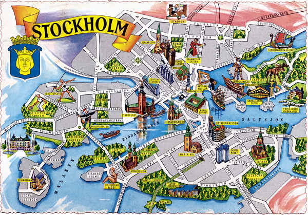 SN - Stockholm, City map - Editor Kruger - Dim. 14,6x10,2 cm - Carimbo Postal 1968 -  Col. A. Monge da Silva